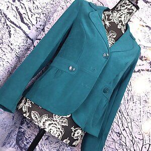 TEAL MICROFIBER BLAZER PS Notations Pleated Faux Suede Bright Spring Office Work